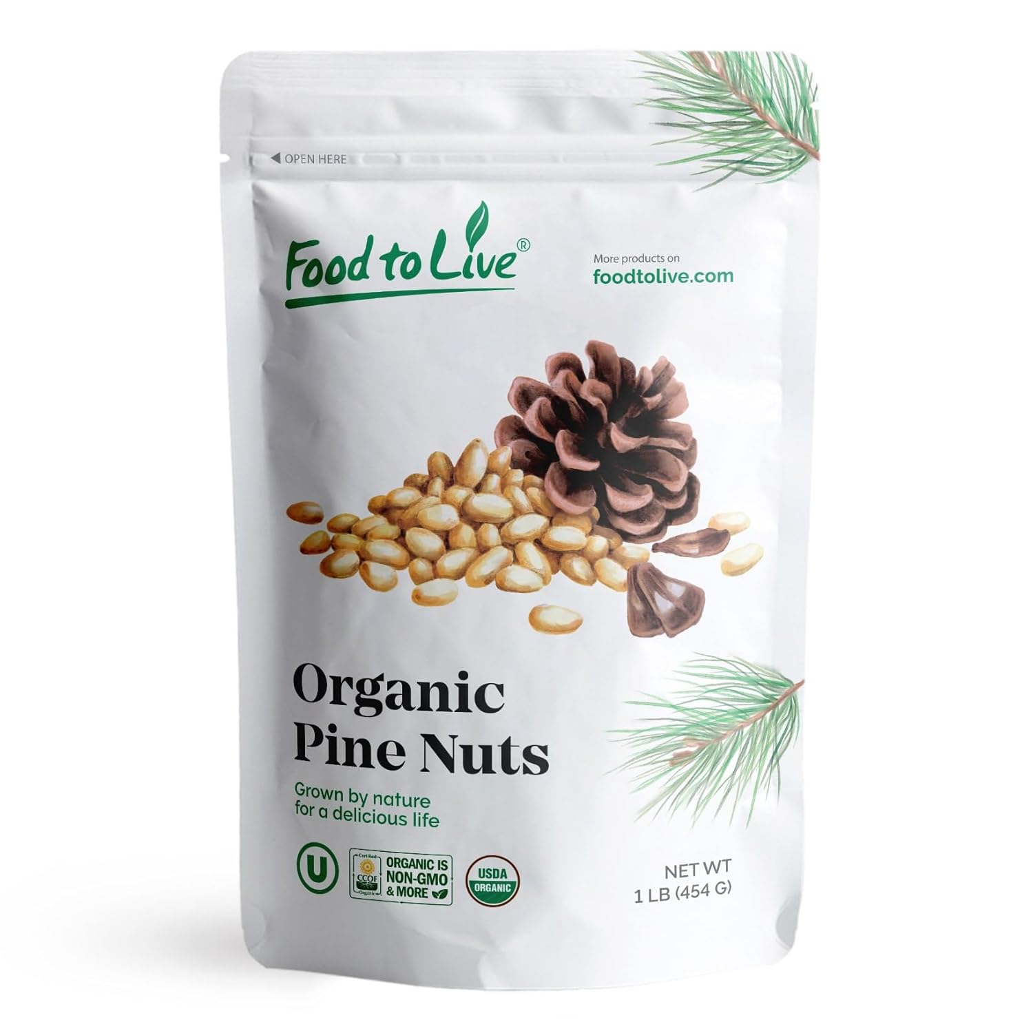 Food to Live Organic Pine Nuts, 1 Pound – Non-GMO, Whole Raw Pignolias, Unsalted, No Shell, Vegan, Kosher, Bulk Snack. Rich in Vitamin E, Protein. Great for Pesto, Salads, Homemade Desserts