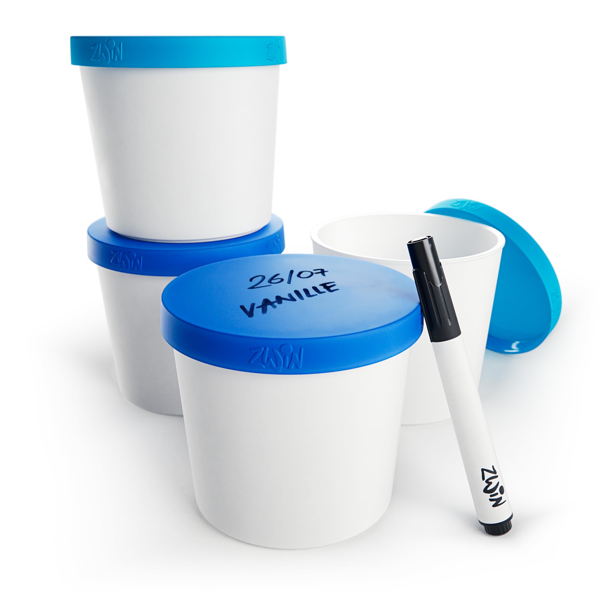 Zwin® 4er-Set Speiseeis Aufbewahrungsbehälter 350ml - Eisbehälter mit beschriftbarem Deckel - Wiederverwendbare Eisbehälter - BPA-frei - Ideal für selbst gemachtes Eis oder als Meal Prep Behälter