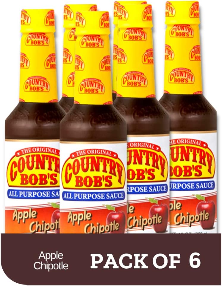 Country Bob's Apple Chipotle All Purpose Sauce - Ideal for Meat, Chicken, Fish, Stir Fry Veggies, Marinating, Grilling, Gluten Free, 13oz (Pack of 6)
