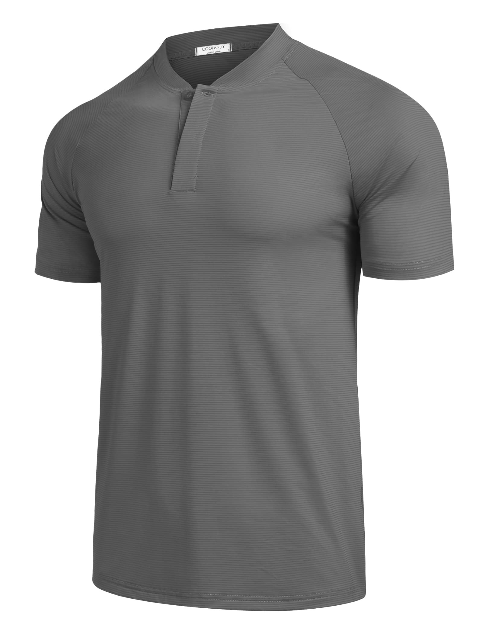 COOFANDYMen's Quick Dry Golf Polo Shirts Short Sleeve Henley Shirt Active  Athletic Collarless Sports T Shirts
