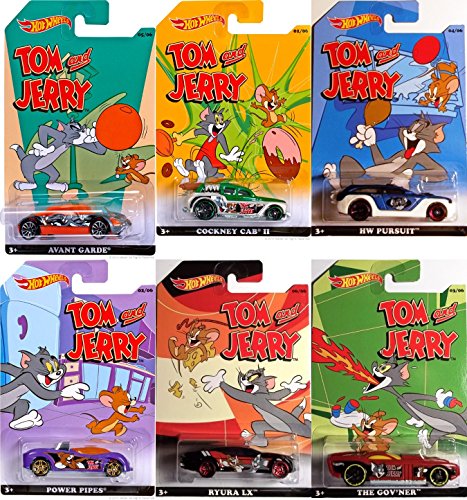 HOT WHEELS TOM AND JERRY EXCLUSIVE SERIES COMPLETE SET OF 6, COCKNEY CAB II, POWER PIPES, THE GOV' NER, HW PURSUIT, AVANT GARDE, RYURA LX DIE-CAST