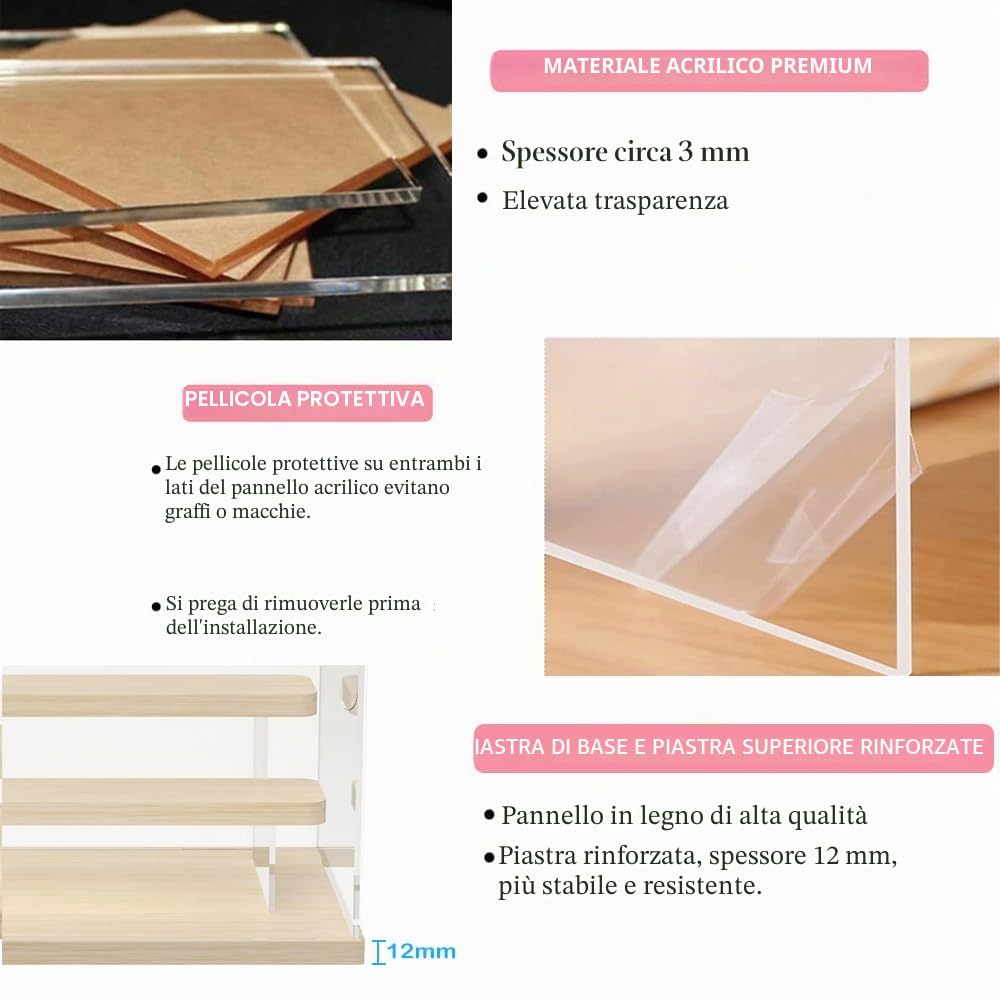 Vetrina in Acrilico Trasparente, 5 Mensola Espositore Action Figure, Vetrina Controsoffitto Trasparente con Porta, Organizer per Collezione, Amiibo, Rocce,Modellismo,Legno