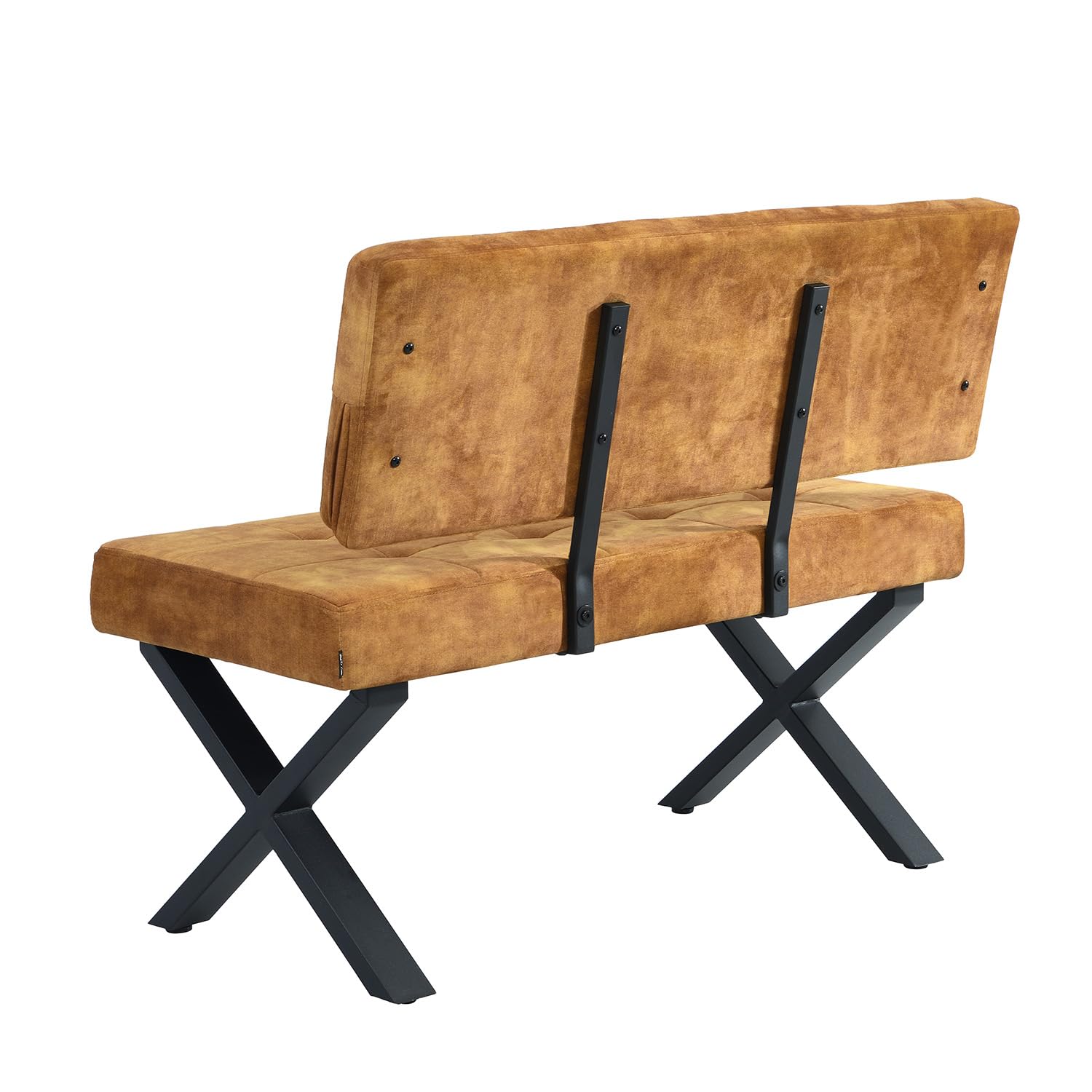 B&D home® Sitzbank Karen 100cm – gepolsterte Esszimmerbank mit Rückenlehne, X-Metallgestell schwarz, Webstoff/Microfaser in Gelb, modern Industrial Design für Esszimmer, Küche & Flur