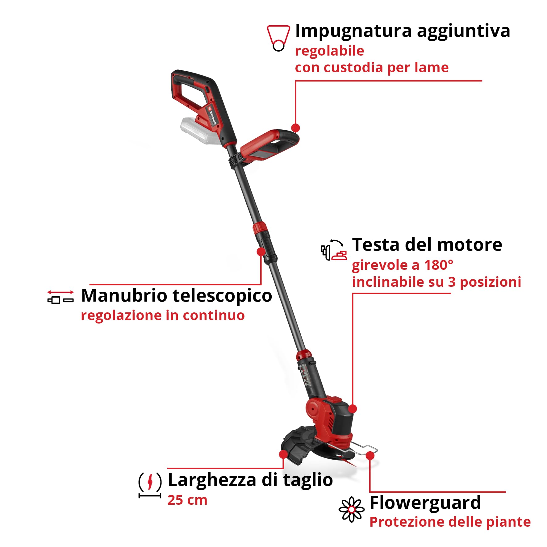 Einhell Decespugliatore GE-CT 18/25-1 Li-Solo Power X-Change (18 V, larghezza 25 cm, testata rotante e inclin., 20 lame, 1 bobina, senza batteria)