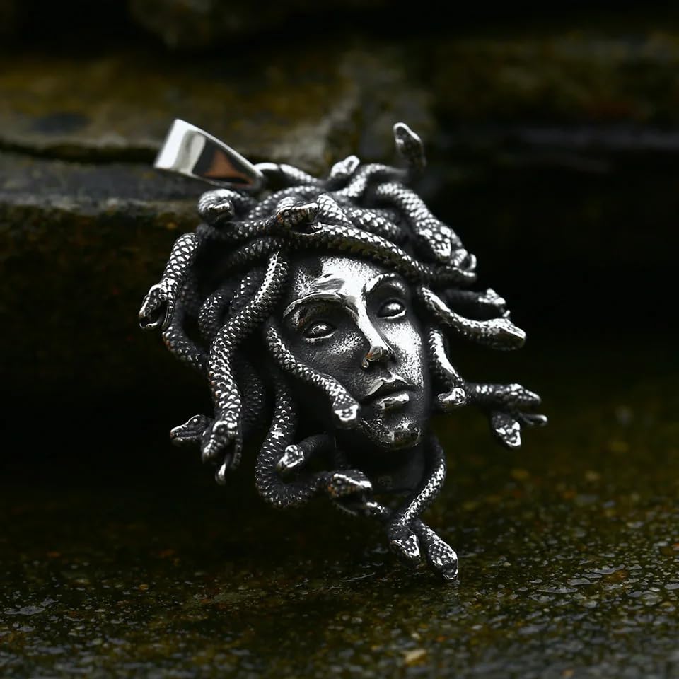 MOLOGO Snake Princess Medusa Pendant Stainless Steel Fashion Punk Hiphop Vintage Gothic Biker Jewelry Gift, Silver2