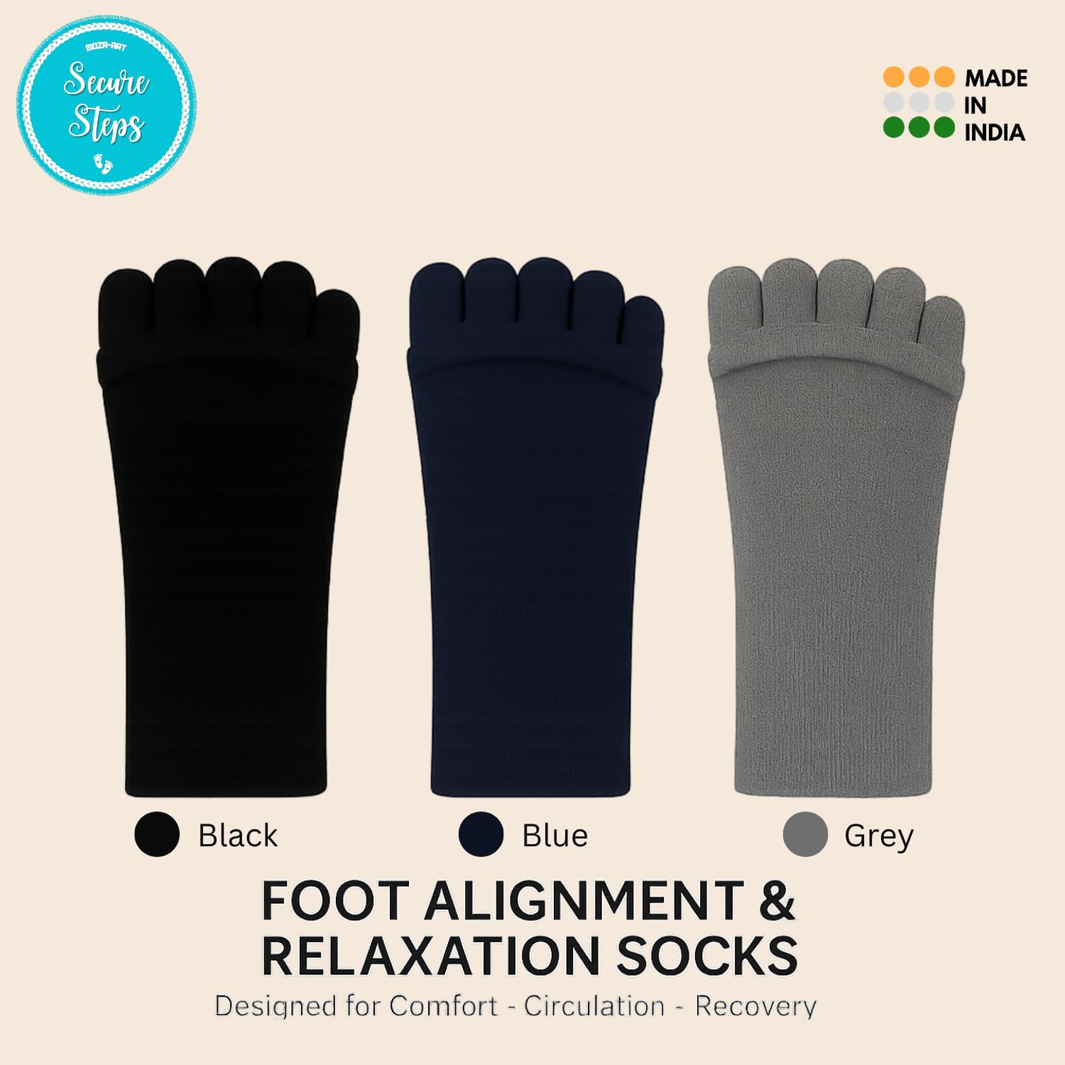 Secure Steps Foot Alignment Socks for Men & Women – Toe Separator Socks for Foot Pain Relief, Ortho Socks for Improved Circulation & Posture – Relieves Heel, Ankle & Back Pain Naturally (Blue) - Image 6 thumbnail