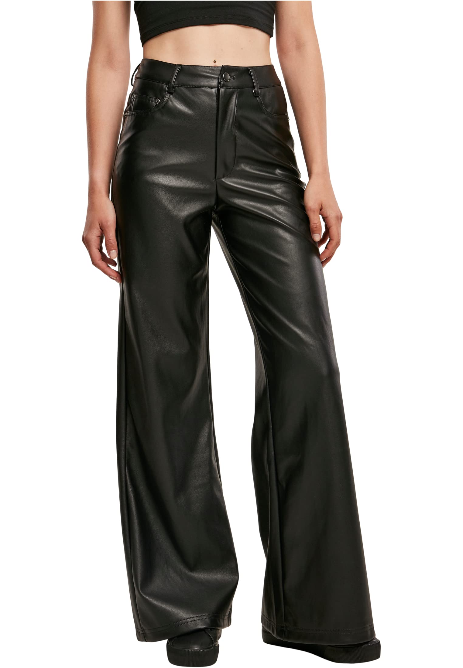 Urban Classics Damen Ladies Faux Leather Wide Leg Pants
