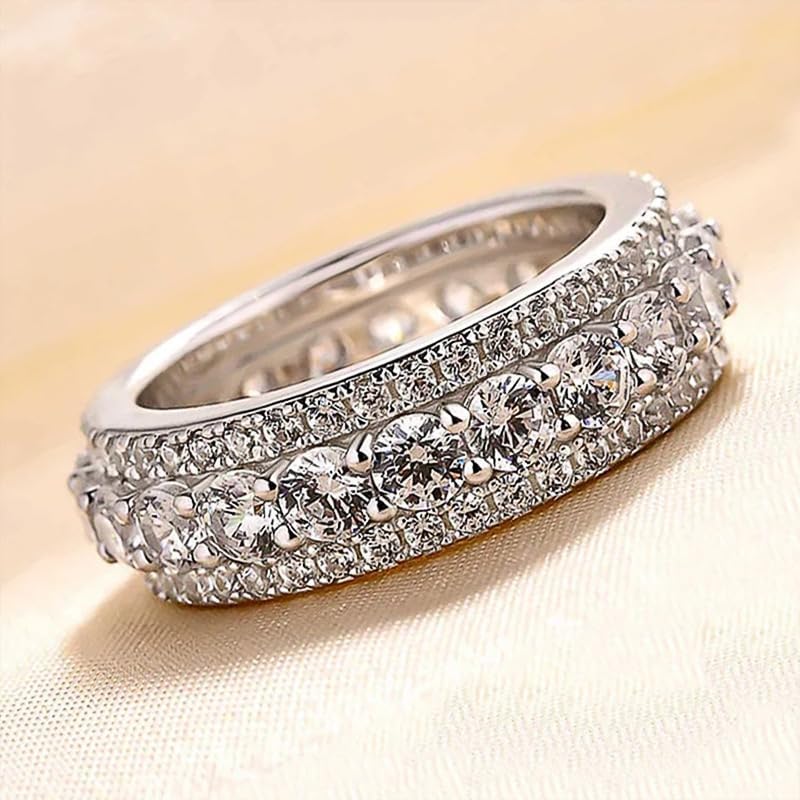 ENDLESSNESS & ETERNITY Multi-Row Hiphop Style Full Eternity Simulated Diamond Wedding Band Ring 14K Gold Plated Stackable