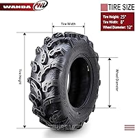 Vista 5 de WANDA Juego de 4 neumáticos Premium ATV/UTV 25x8-12 25x8x12 delanteros y traseros Super Lug Mud