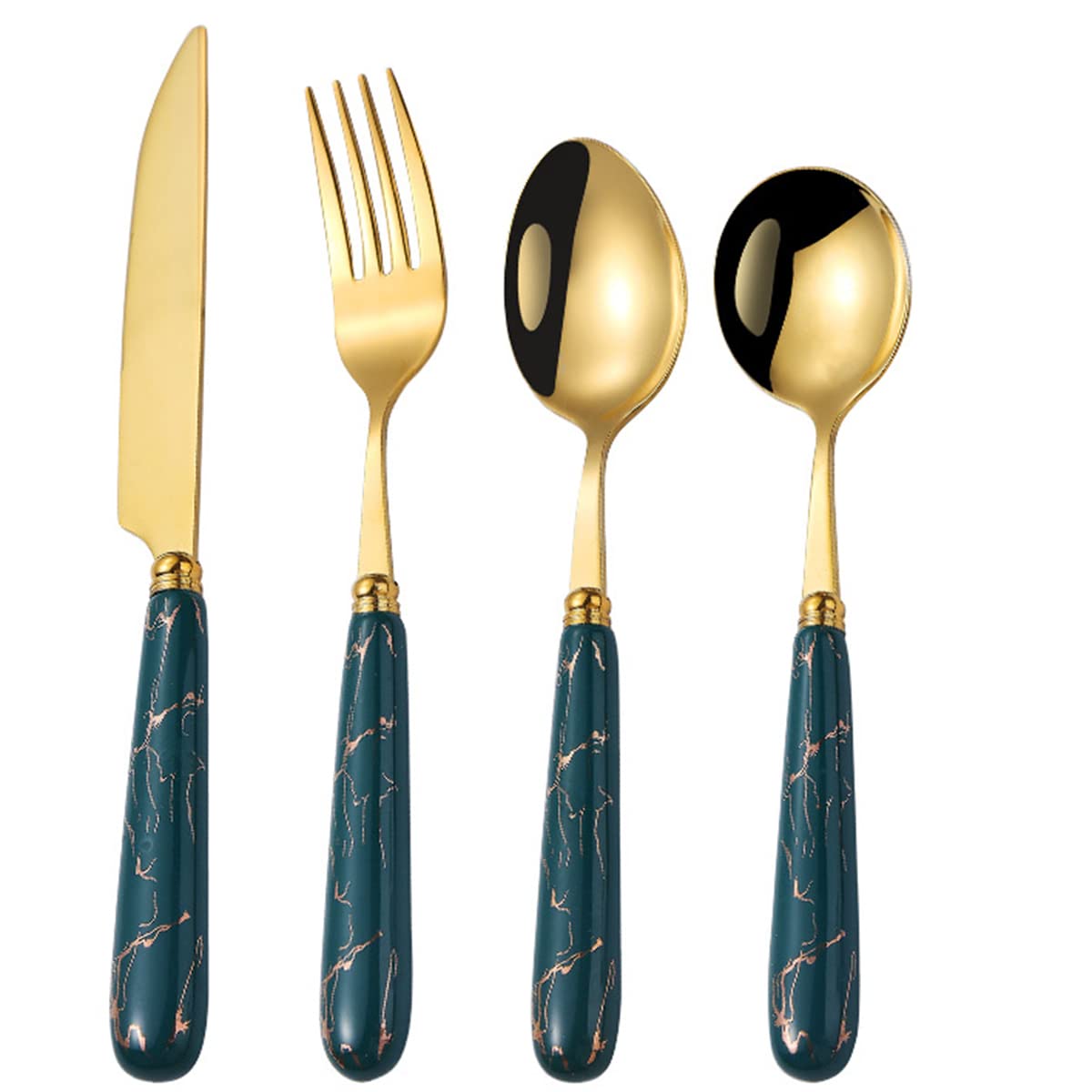 Gold Besteck-Set, 24-teiliges Edelstahl-Besteck-Set für 6 Personen, Besteck mit Löffel, Messer und Gabel-Sets, ideal für Zuhause/Party/Restaurant, Marmorierter Griff, spülmaschinenfest