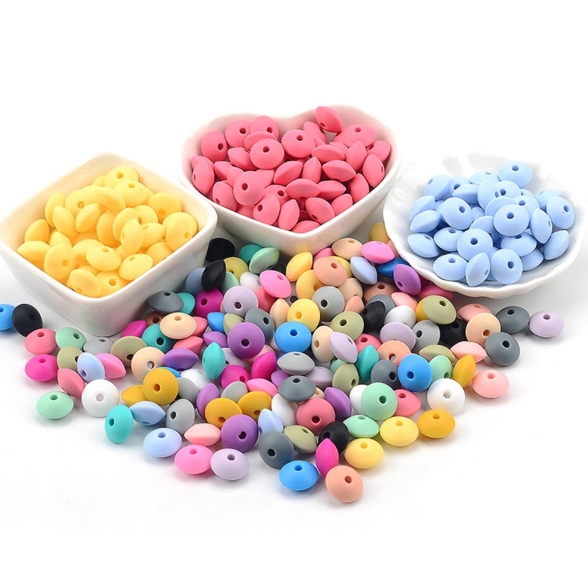 30 Perline Di Silicone A Forma Di Lenticchia, 12 Mm, Per Bracciali E Collane Fai Da Te - Colore Nero, Diametro 12 Mm