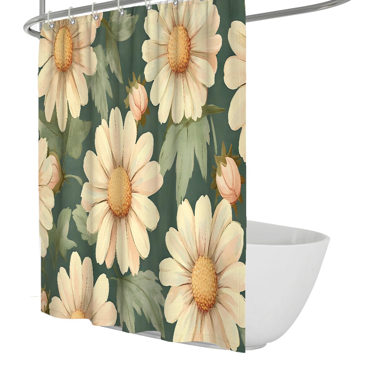 UERWOWELL Daisy Boho Shower Curtain for Bathroom Sunflower Floral Fabric Bath Curtains Vintage Cottagecore Bathroom Decor Waterproof Polyester W90xL180 cm