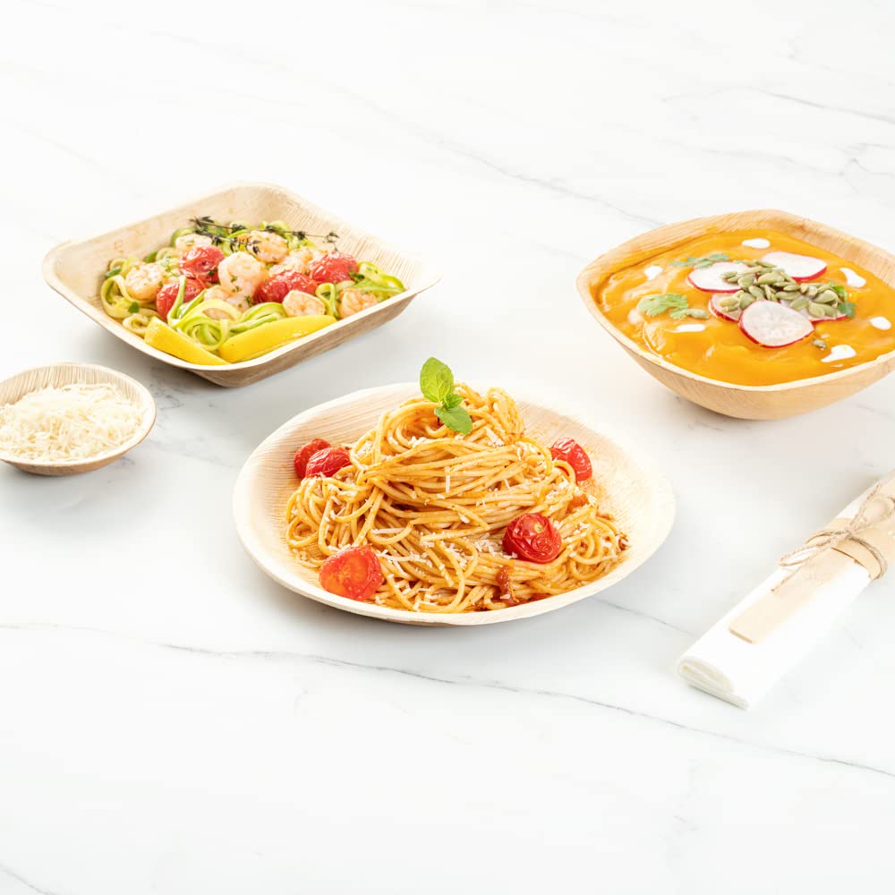 Restaurantware Indo Lot de 100 assiettes rondes en feuilles de palmier naturelles – 19 x 19 x 3,8 cm