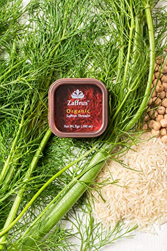 Zaffrus - Certified Organic Saffron Threads For Cooking Saffron Rice, Paella, Risotto, Soup, Desserts & Tea. (3 Gram / .105 Oz) #TOP2