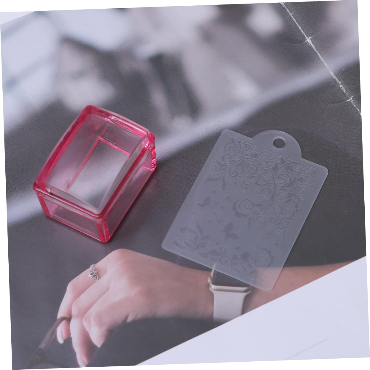 3pcs Silicone Nail Art Stamper and Scraper Tool Clear Manicure Stamper for Nail Design for Home Use and Professional Salons Red
