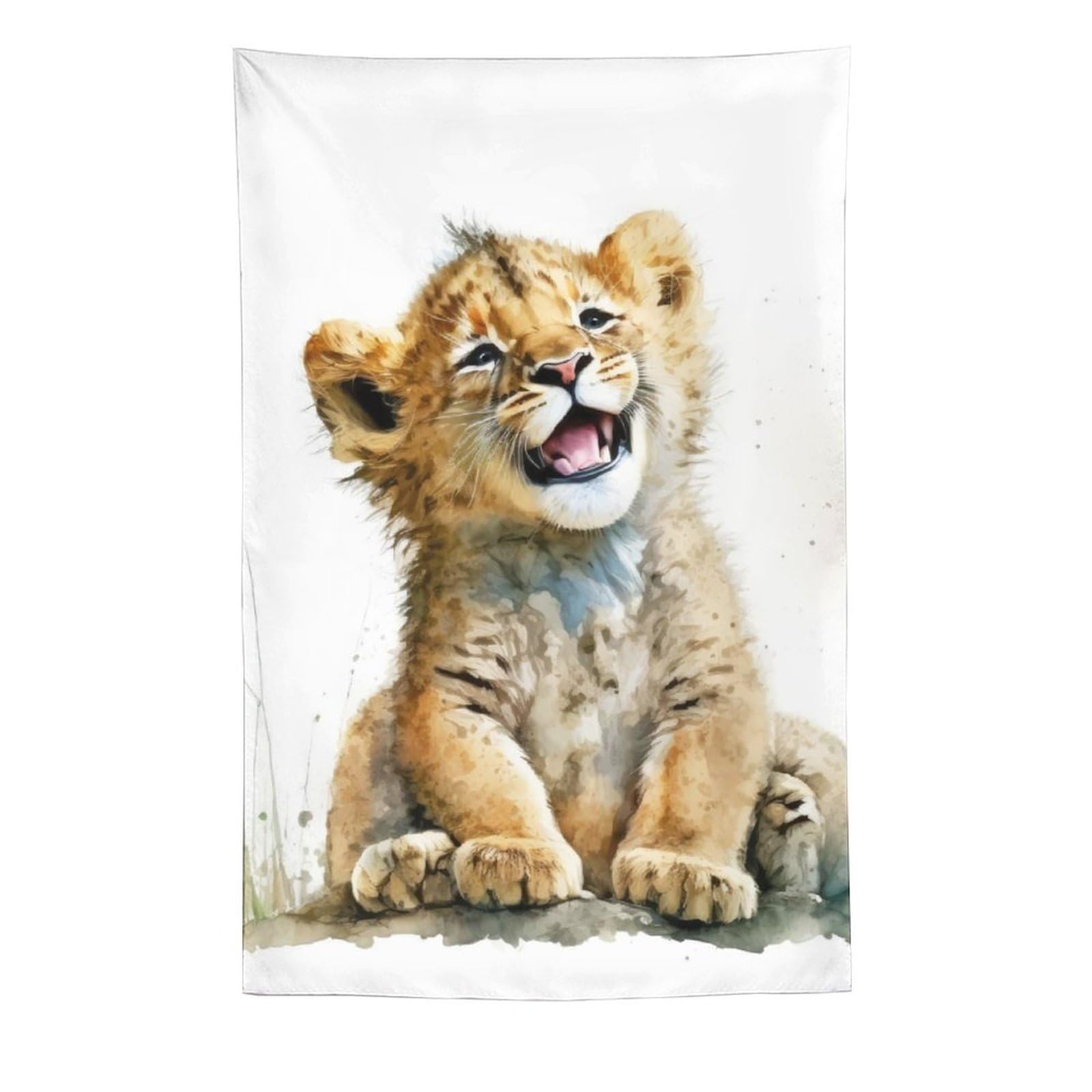 Amazon.co.jp: ライオンの子の水彩画 インテリア タペストリー 水彩