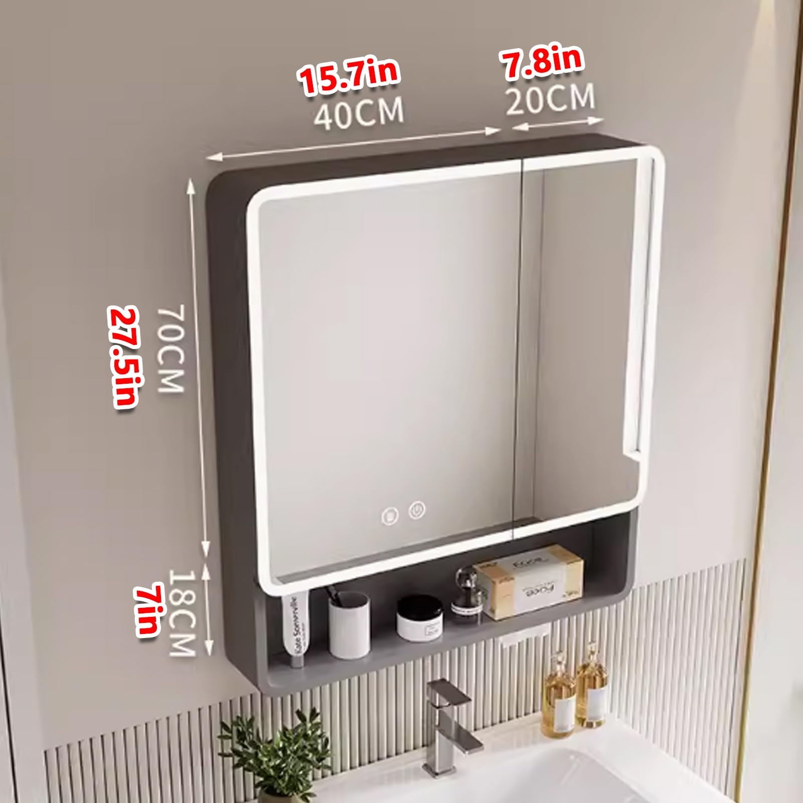 Armario Espejo Baño con Luz,LED Espejo con Almacenaje de Maquillaje,Inteligente Espejo Baño con Luz Armario Baño Pared，Alta Definición Armario Espejo Baño Atenuación Continua,con Interruptor