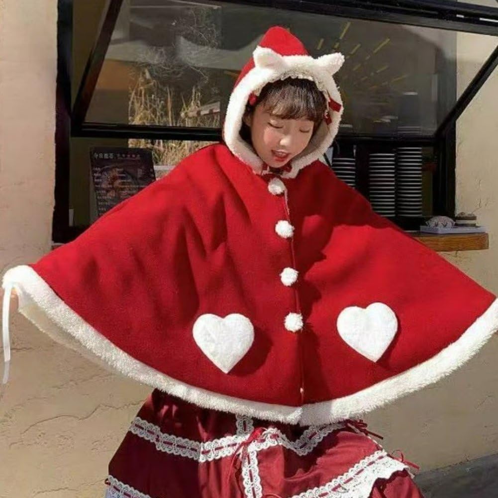 Lolita Shawl Coat Preppy Style Winter Sweet Lolita Coat Cute Cat Ear Hooded Thicken Keep Warm Vintage Loose Cloak
