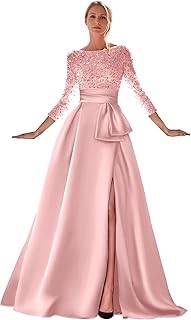 Long Sleeve Prom Dresses for Women 2025 Satin Sequin A Line Long Formal Evening Party Gowns with Slit