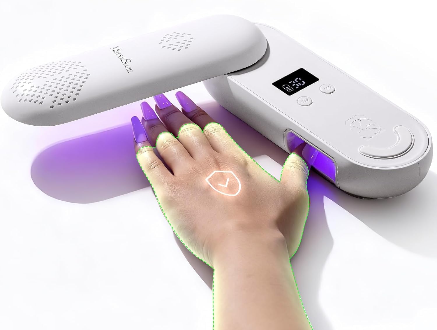 MelodySusie Wiederaufladbare UV Schutz Lampe für Gelnägel, P-PLUS20F Faltbare UV LED Lampe Nägel, Nagellampe mit 2 Timern, LCD-Display, Intelligenter Sensor, Nageltrockner für Gel Nagellack