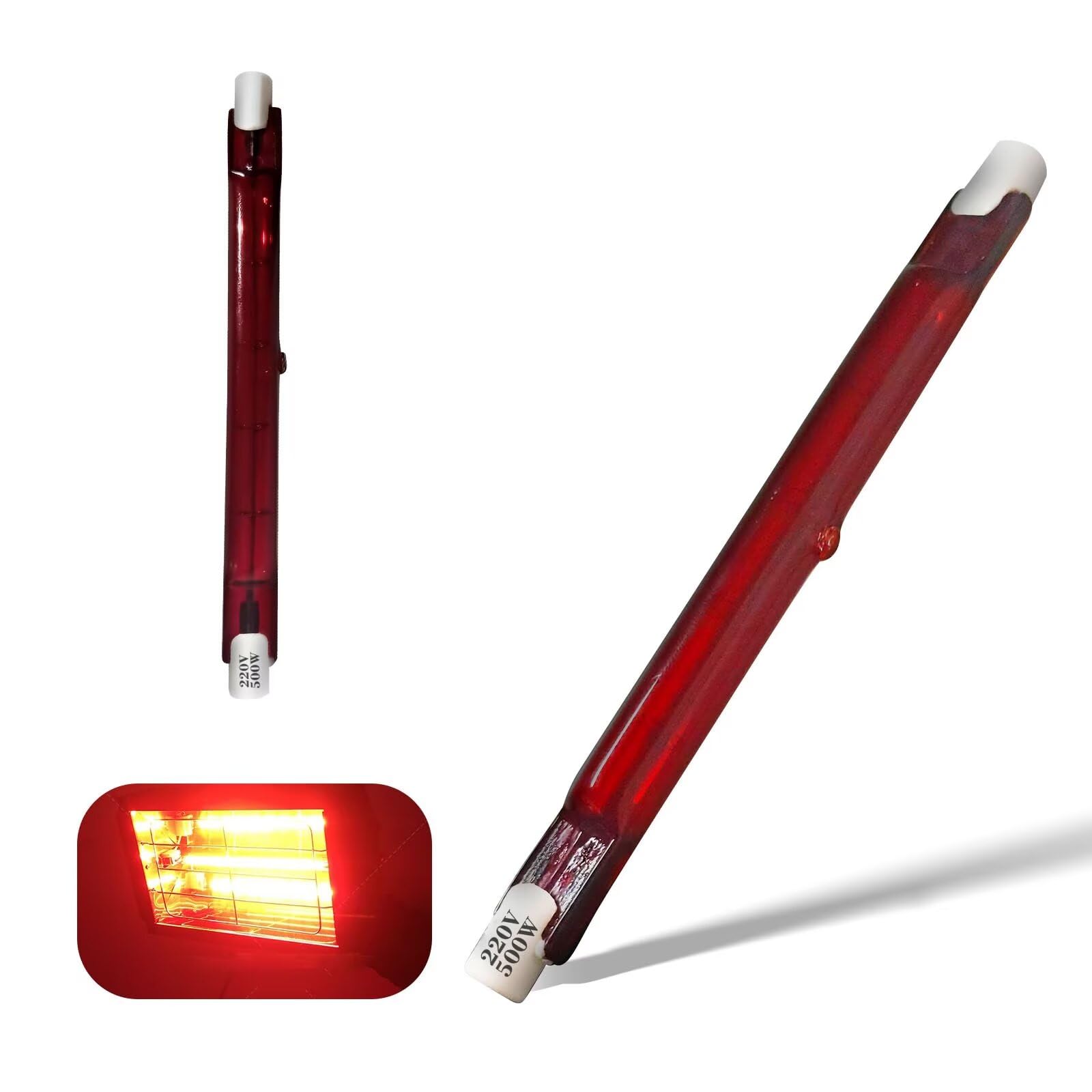 Halogen Bulb R7s Dimmable, 118mm 500W R7s Infrared Bulbs for U3 Heater, Red Quartz Heating Light Tube 500lm, 118mm R7s J-Type Linear Light, R7s Halogen Heater 360° Beam Angle Floodlight, 2 Packs