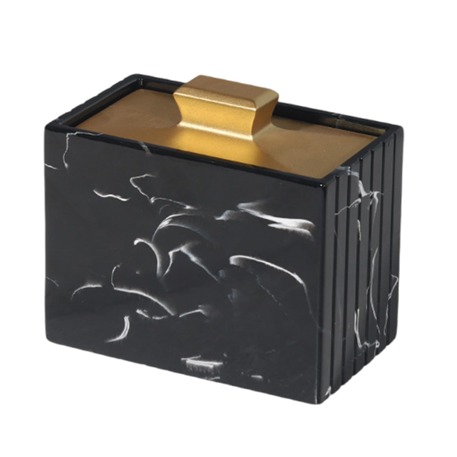 PLCPDM Resin Toothpick Holder with Dustproof Lid for Hotel Restaurant Tabletop Marble Pattern Cotton Swab Storage Case Resin Cotton Swab Organiser Box