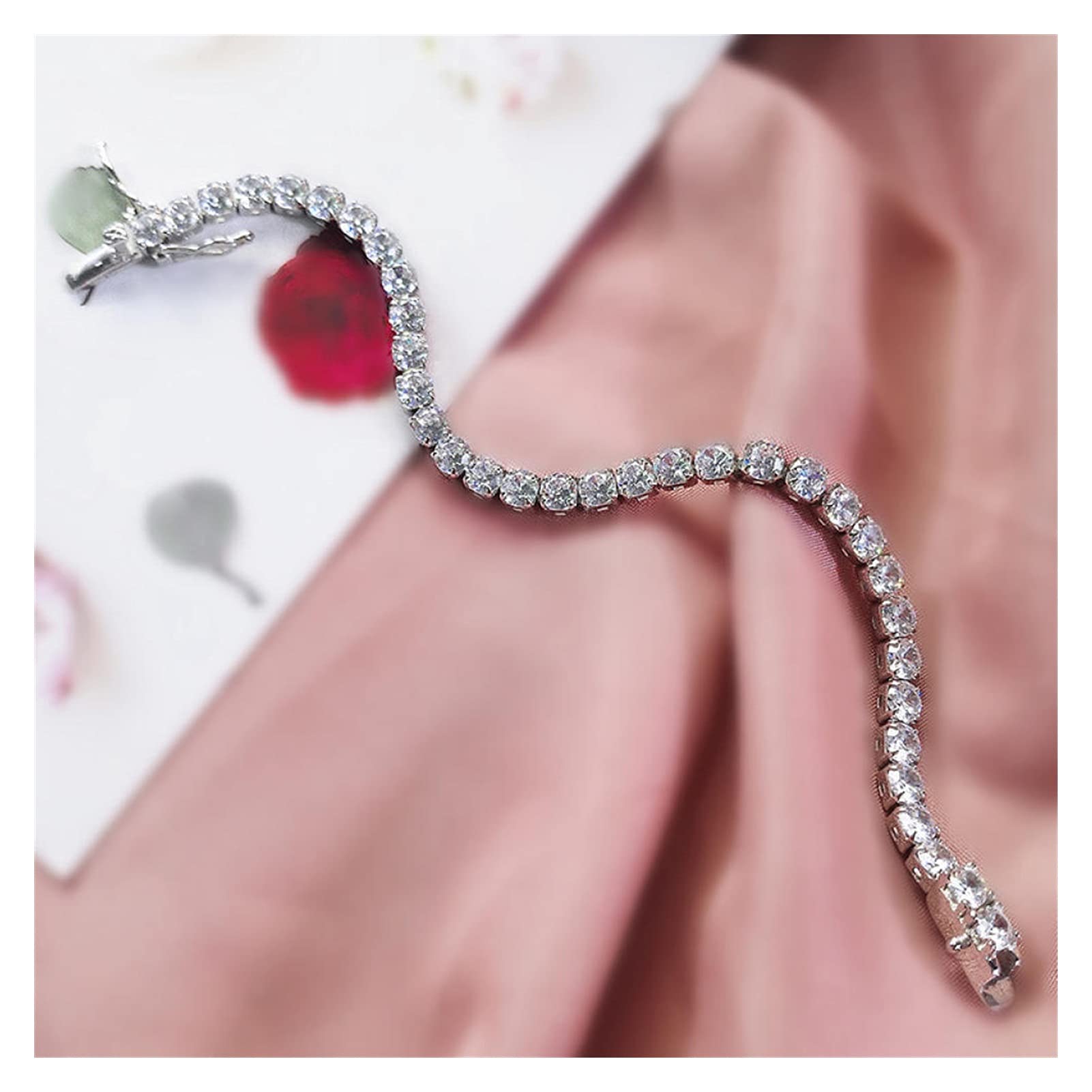 CXYWBD Armbänder für Damen, mit 925 platiniertem Edelstein, Diamant-Tennisarmband für Damen, Hochzeit, edler Schmuck, weißer Stein, 15 cm