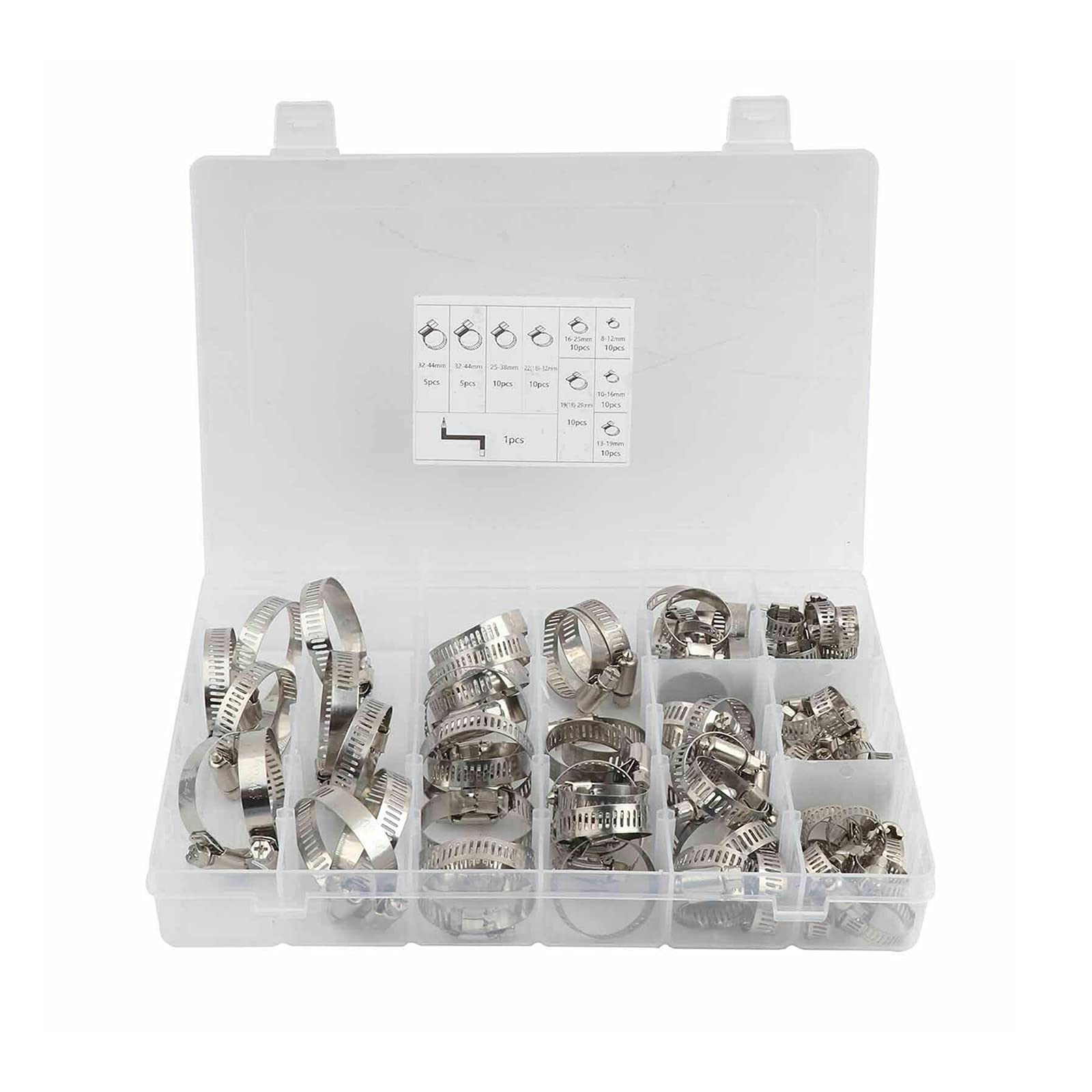 Abrazadera de manguera, juego de 91 piezas con llaves inglesas, resistentes a la temperatura para tuberías de agua domésticas, tuberías de coche, tuberías de agua doméstica (8-44 mm)