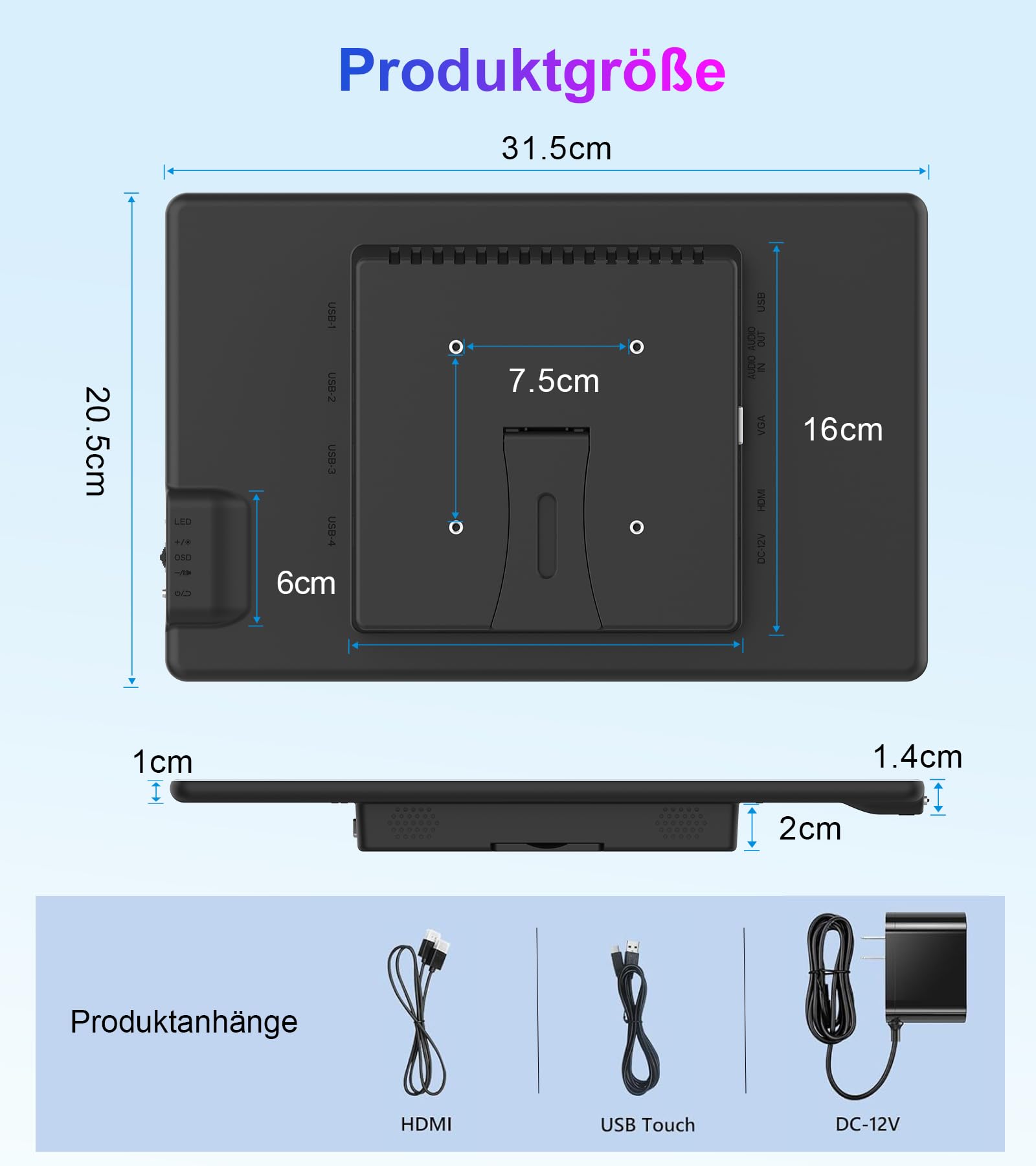 Écran Tactile Portable 13,3 Pouces FHD 1920 × 1080 IPS Moniteur Tactile pour Ordinateur Portable HDMI VGA Plug & Play Support VESA Compatible avec Les Ordinateurs Portables PC Mac