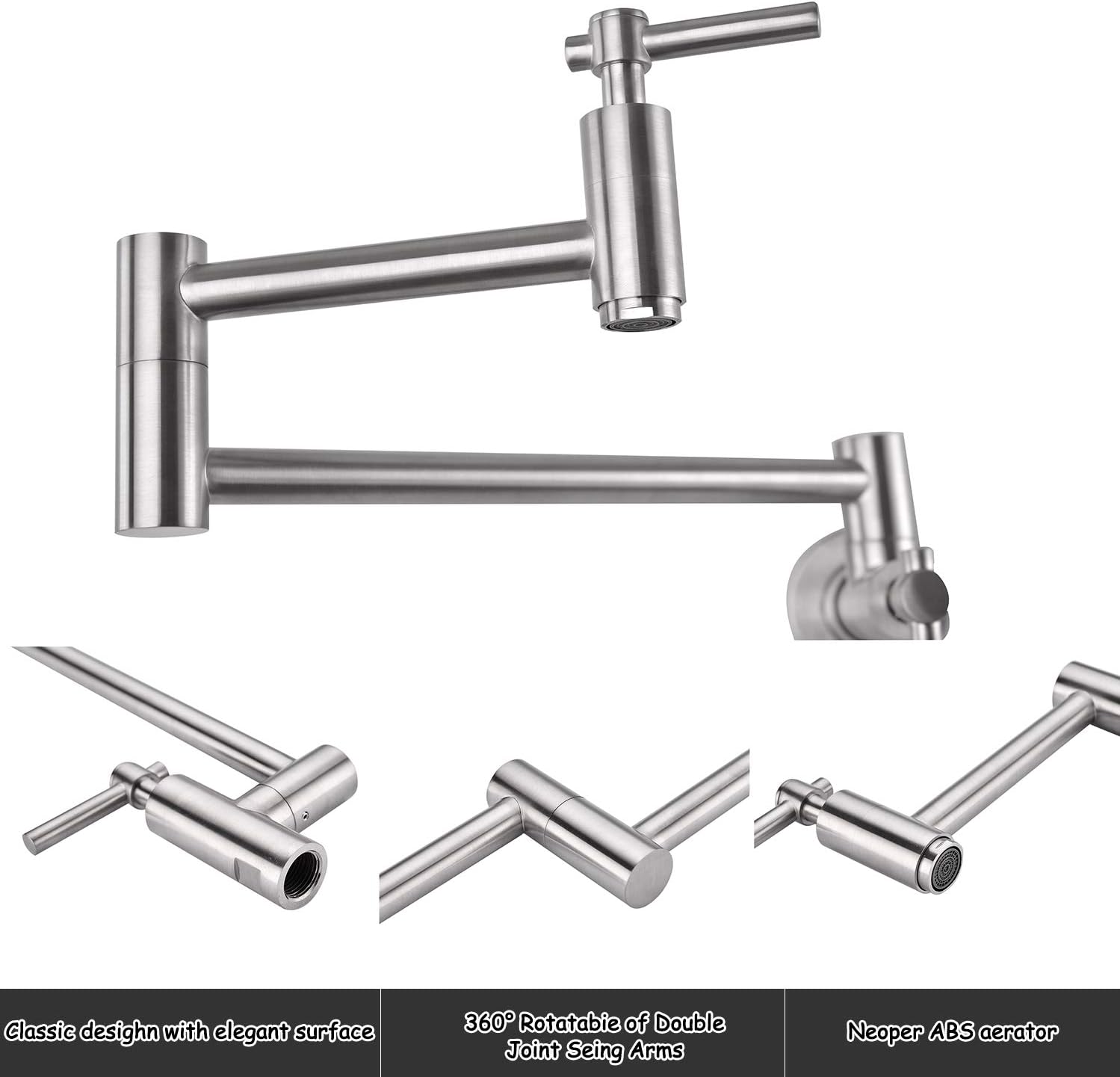 Best Deal Product Pot Filler Faucet, Brass Kitchen Faucet Wall Mount Gold Lead-Free, Double Joint Swing Arm Sink Faucet, Articulating Wall Mount Two Handle Folding Stretchable Faucet Brushed Nickel Up To 40% OFF Pot Filler Faucet, Brass Kitchen Faucet Wall Mount Gold Lead-Free, Double Joint Swing Arm Sink Faucet, Articulating Wall Mount Two Handle Folding Stretchable Faucet Brushed Nickel