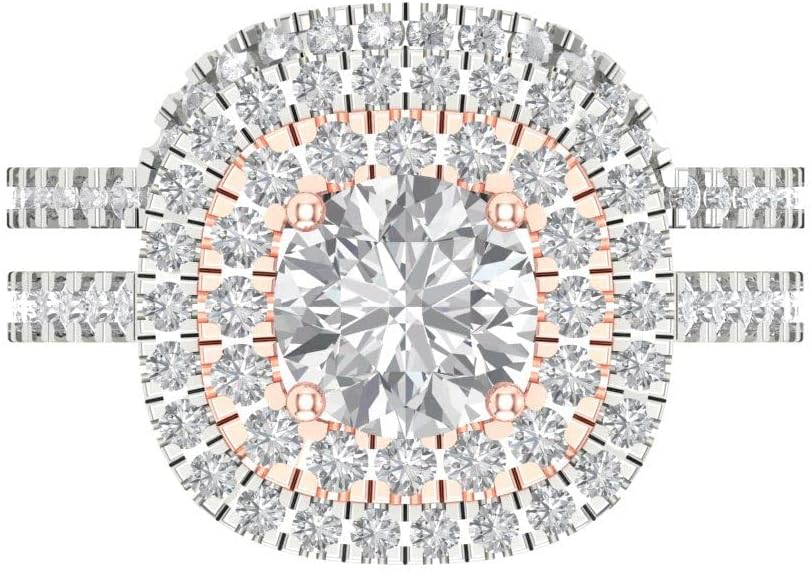 1.8 ct Round Cut Clear Simulated Diamond 14k White Rose Gold Halo Solitaire W/Accents Wedding Engagement Bridal Ring Set