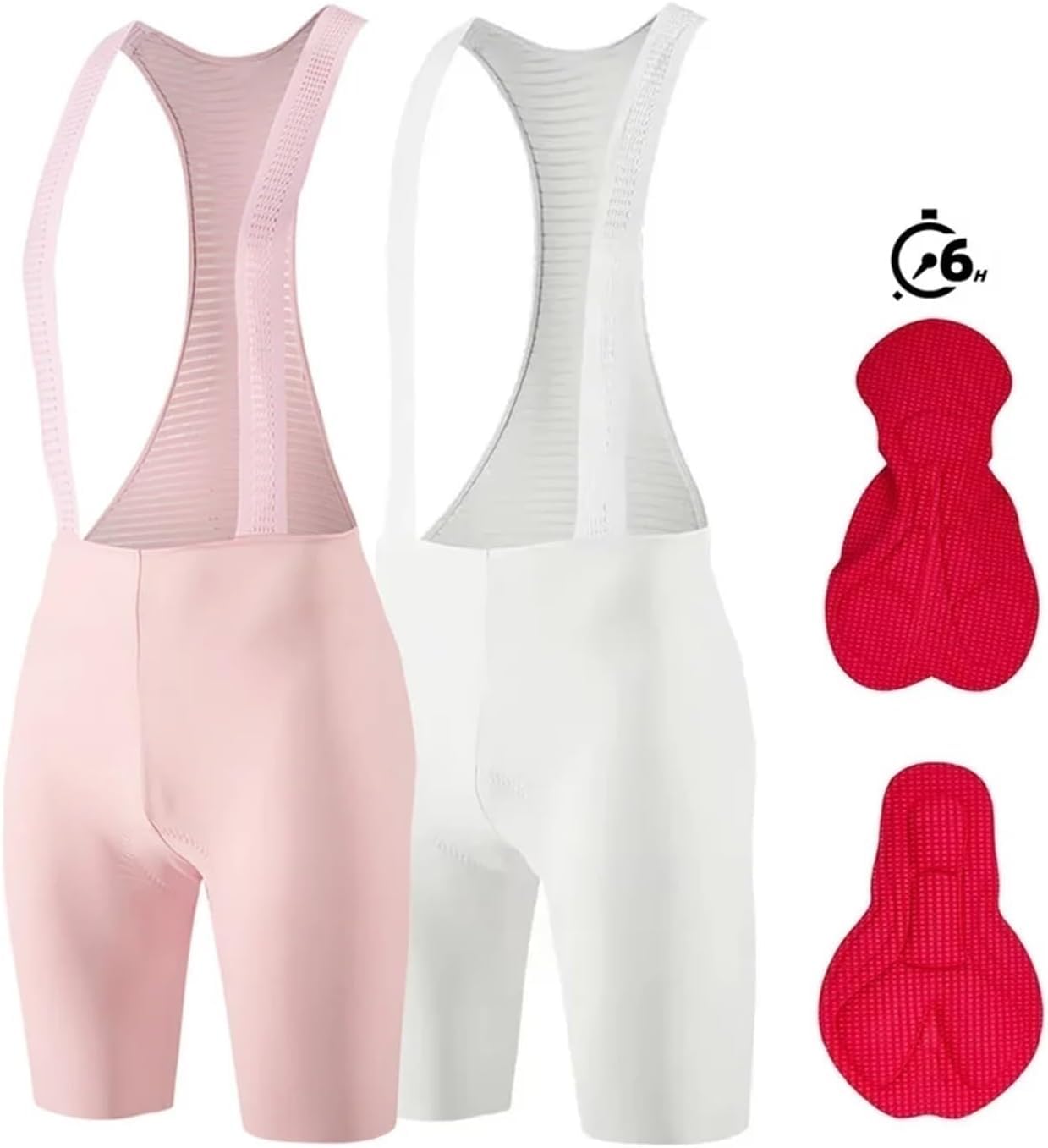 Damskie Spodenki Rowerowe Bezszwowe Spodenki Na Szelkach Rowerowych Damskie 6-godzinne Spodnie Rowerowe Letnia Odzież Rowerowa Szosowe Legginsy Do Rowerów Górskich, White, 3XL