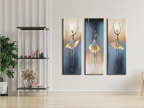 Miniatura 9 de Wieco Art 3 piezas bailarina bailarina lienzo pinturas al óleo decoración de pared grande 100% pintado a mano moderna galería envuelta gris ballet