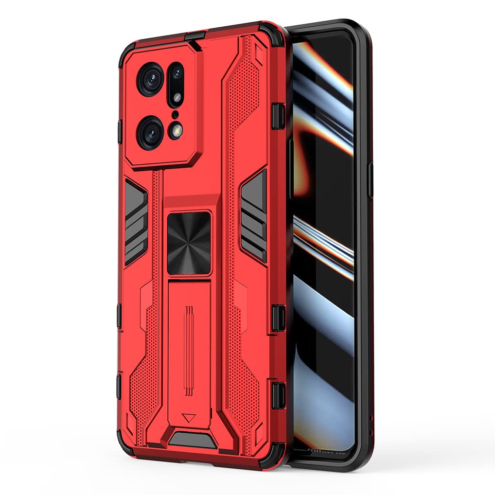 SEAHAI Cover per Oppo Find X5 PRO, [Militare Anti-Caduta] Cornice Paraurti in Silicone Morbido Ultra Sottile Custodia, con Supporto Pieghevole Nascosto Kickstand - Rosso