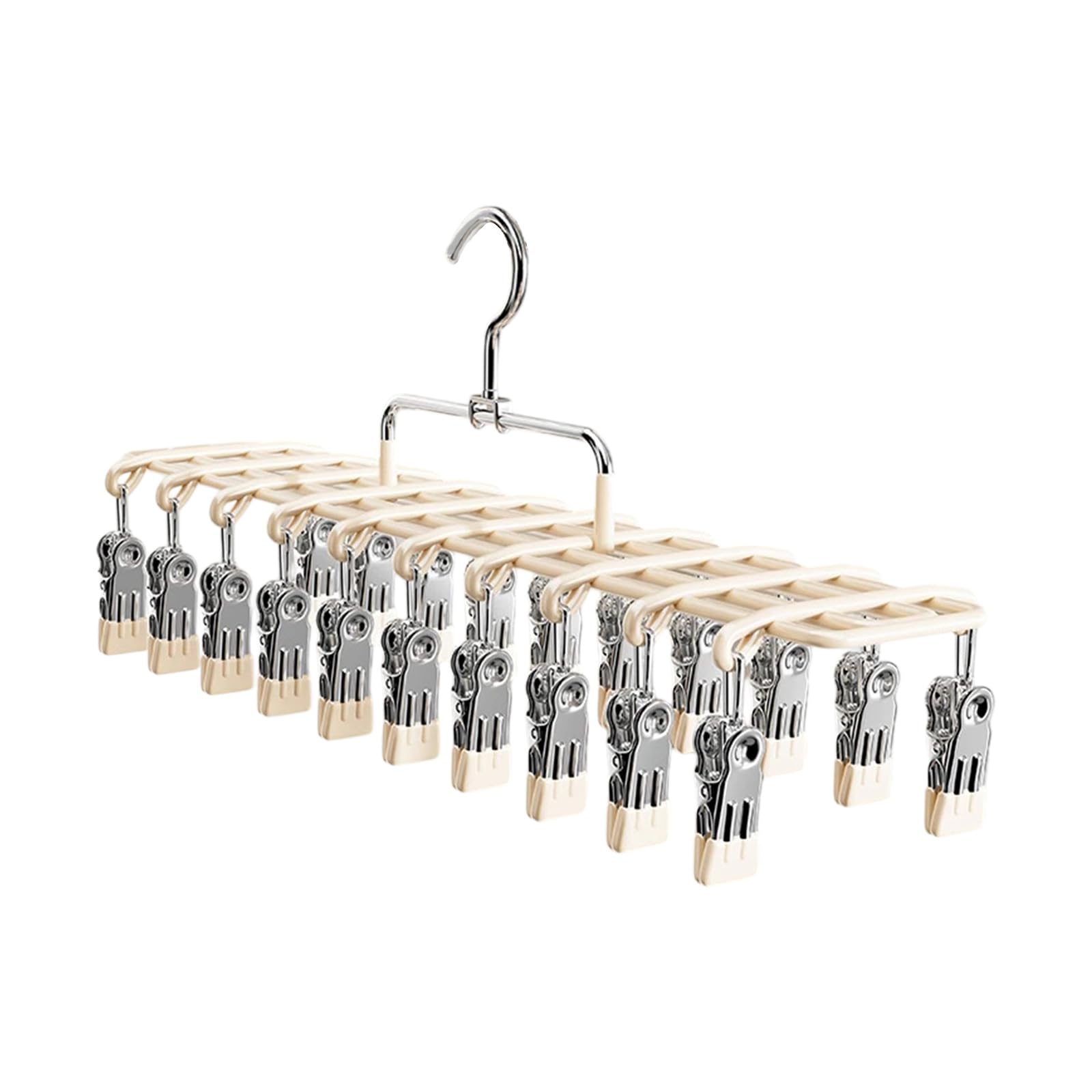 20 Clip Laundry Drying Hanger with Coated Clips and Hook, Space Saving Sock and Underwear Dryer for Home Use Sock Drying Hanger Laundry Clip Rack Underwear Small Garment Dryer Balcony Organizer