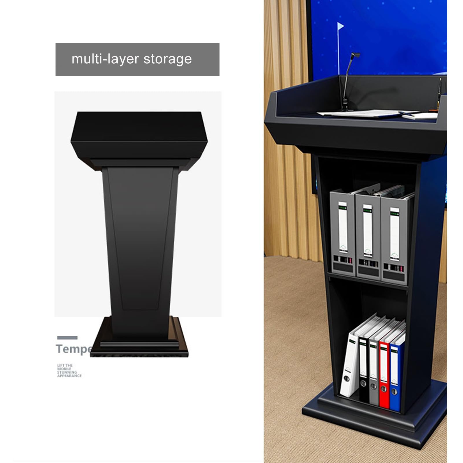 YUZES Minimalistisch Modern, Rednerpult Holz,bodenstehendes Podium, Kirchen Podium, Empfangspult,für Konferenz-Auditorium-Schulen (Color : Titanium Gold)