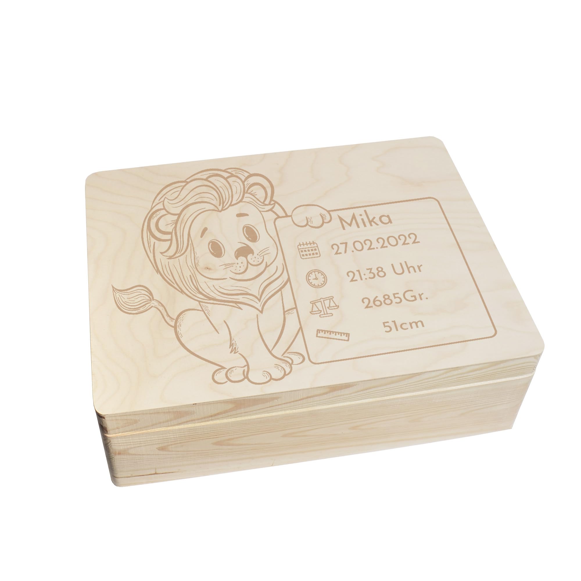 Scatola dei ricordi personalizzata per neonati e bambini con incisione a leone, scatola in legno per bei ricordi, 40 x 30 x 14 cm