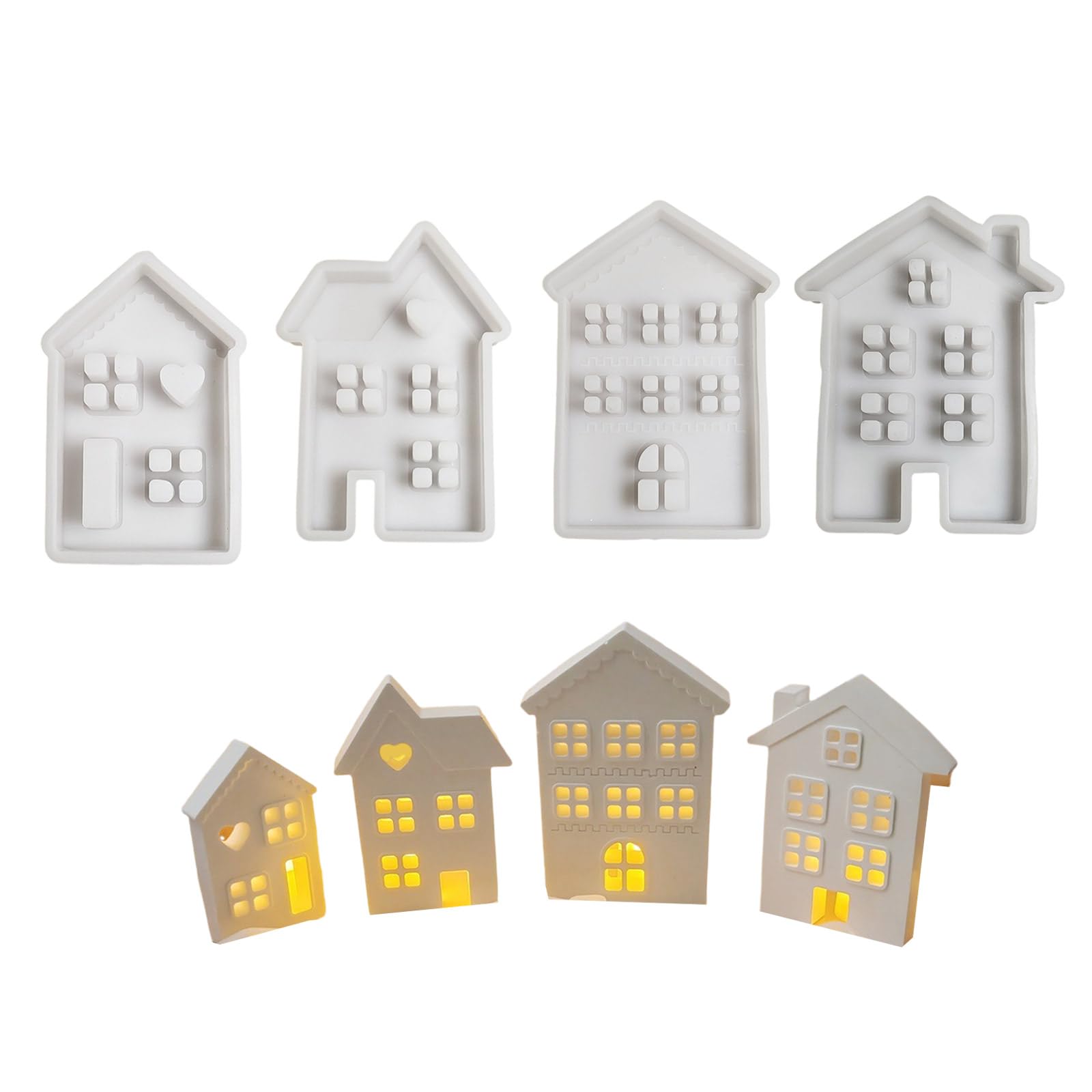 Confezione da 4 stampi in silicone fatti a mano a forma di casa in resina, adatti per decorazioni e regali