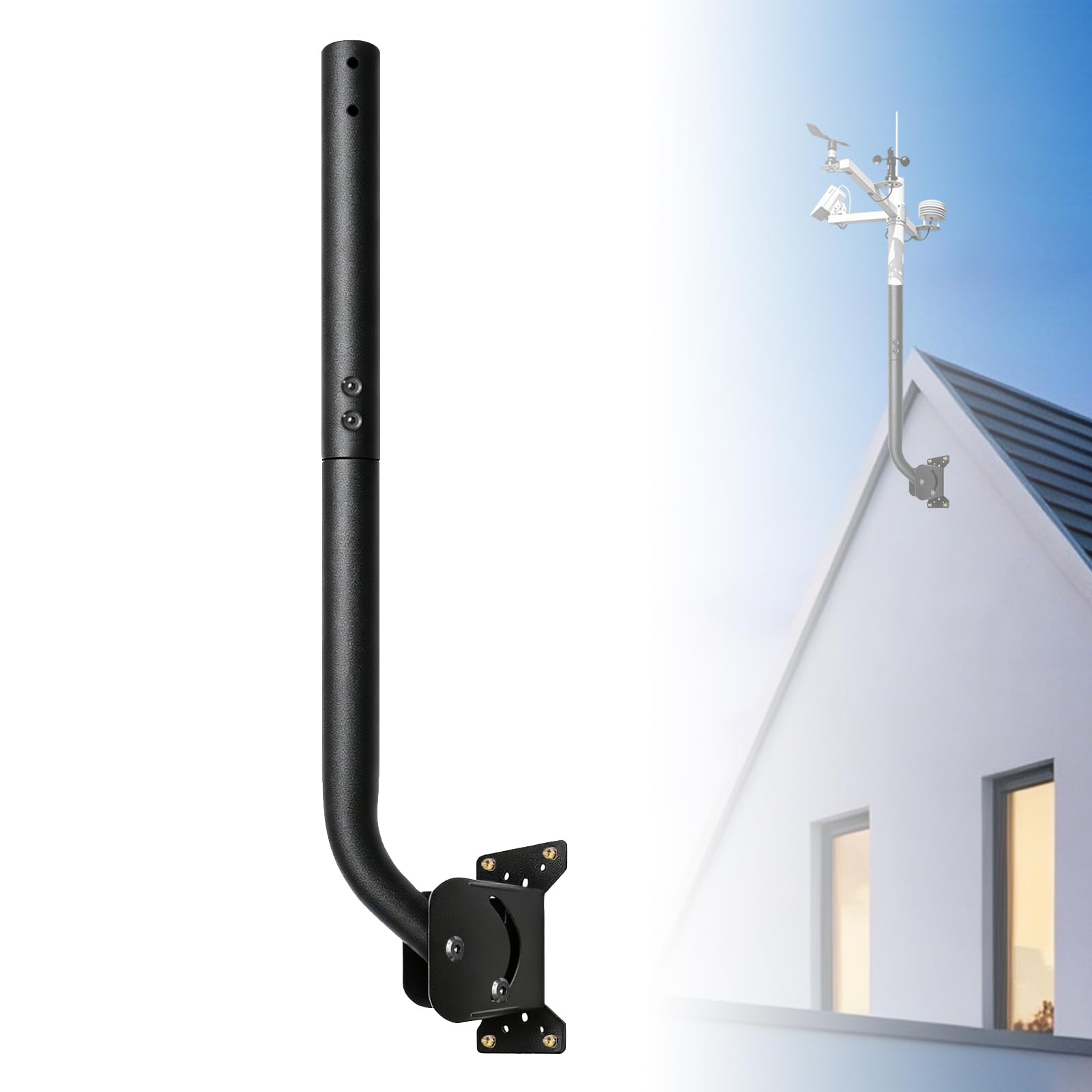 Photo 1 of 1.65" Diameter Adjustable Outdoor Antenna Mounting Pole, 31.5" Length Heavy Duty Galvanized Steel, Universal J-Pipe Mount for Starlink, Antenna & Weather Station, Adjustable Angle, Black