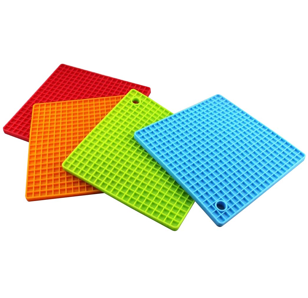 Maharsh Square Shape Silica Gel Anti Hot Heat Resistant trivets,Car Dashboard Anti Slip Resistant Pad Dining Table Mat,Size 18cm Set of 4 Multi Color