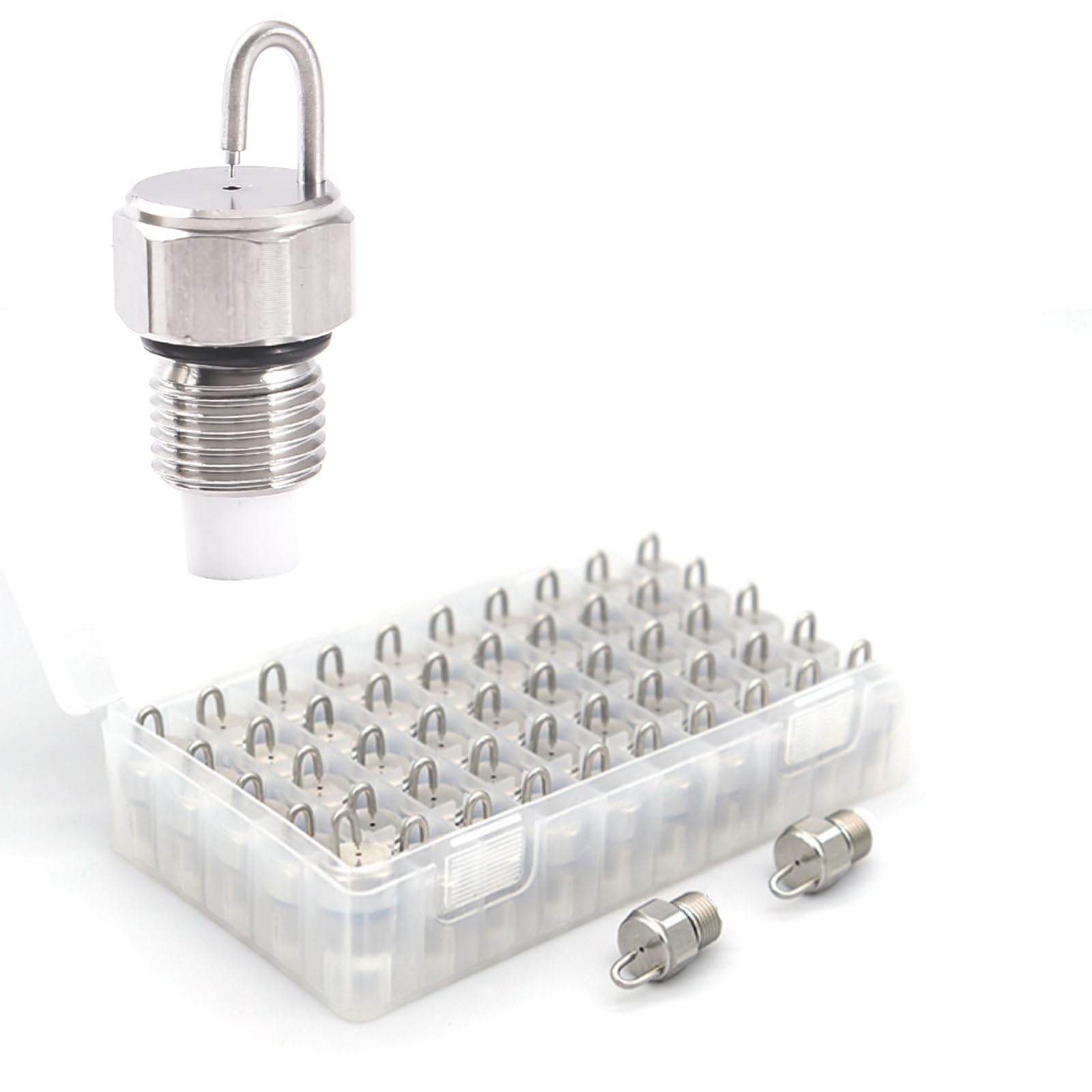 Lot de 50 buses à jet rubis en acier inoxydable de 3,2 mm (1/8") pour pulvérisateurs haute pression, irrigation de pelouse, agriculture et systèmes de refroidissement. Orifice en coton filtrant : 0,