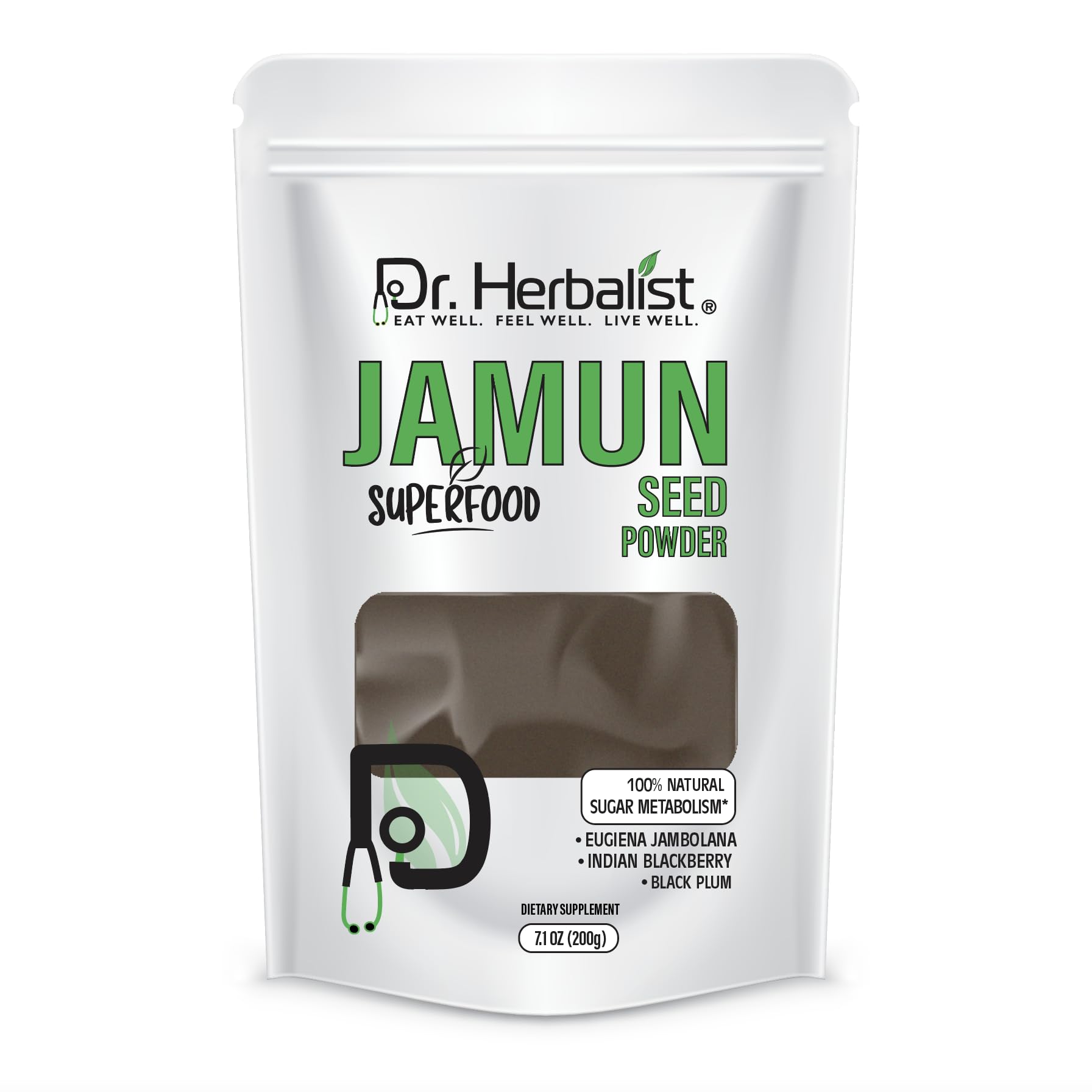Dr. HERBALIST Jamun Seed Powder 7.05 Oz /200g I Eugenia Jambolana I Jambul/Syzgium Cumini I Indian BlackBerry, Black Plum Seed Powder