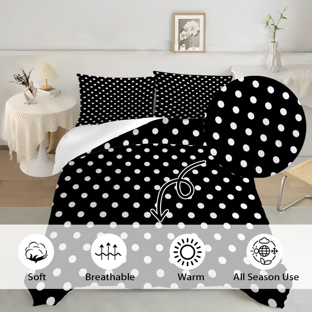 3-częściowy komplet pościeli 155 x 220 cm, poszewka na kołdrę z miękkiej mikrofibry w kropki i 2 poszewki na poduszkę 80 x 80 cm, na łóżko pojedyncze