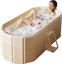 JSQBSECL Banheira dobrável portátil, banheira independente grande dobrável de 120 cm para adultos, banheira de hidromassagem, banho de gelo, banheira de spa para uso interno e externo (bege)