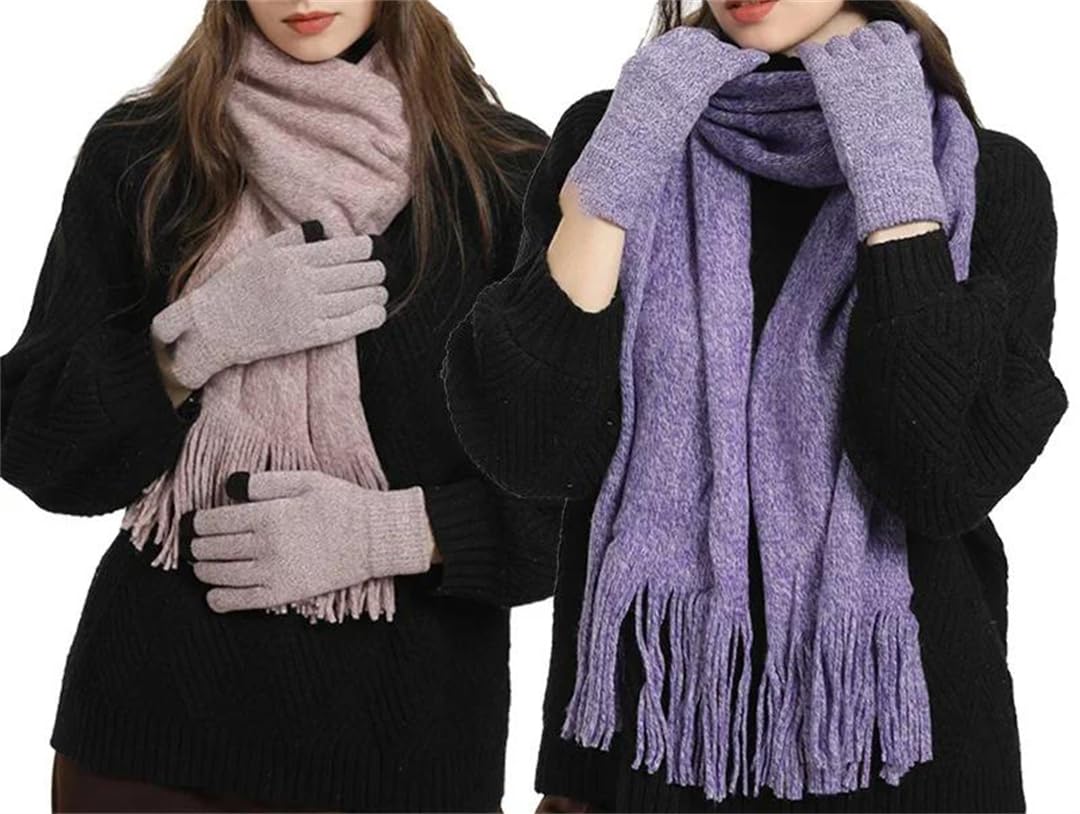 Damska czapka beanie, szalik, frędzle, rękawiczki, 3 zestawy, ciepłe, dzianinowe, outdoorowe, zimowe (Gray9, jeden rozmiar)