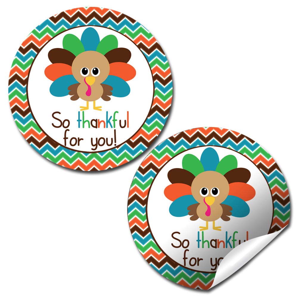 Little Turkey Boy Thanksgiving Thank You Sticker Labels, 40 2" Party Circle Stickers by AmandaCreation, Great for Party Favors, Envelope Seals &