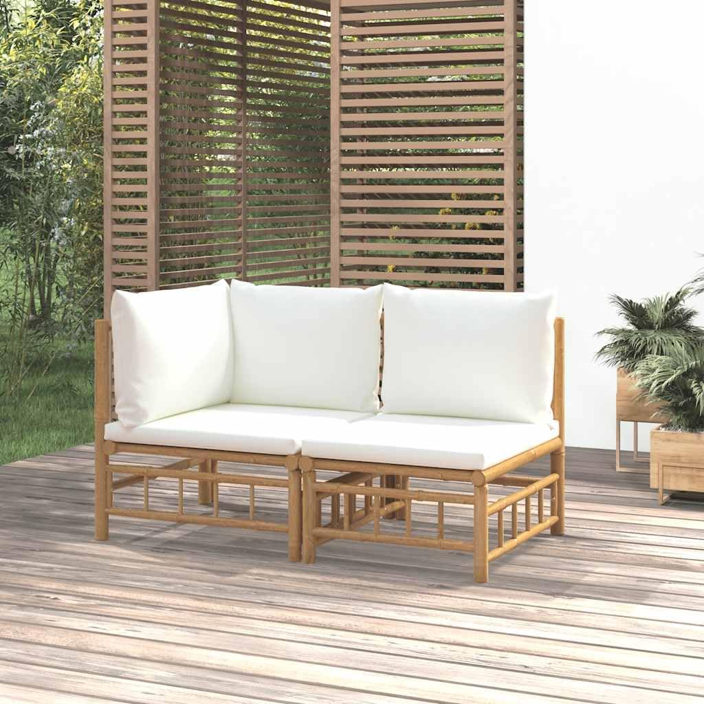 Outdoor Sectional Sofa Cream White 27 x 27 in, Patio Loveseat w/Breathable Bamboo Fiber Cushions, Weather-Ready Frame, Modular Setup for Garden, Deck, Small Balcony Spaces