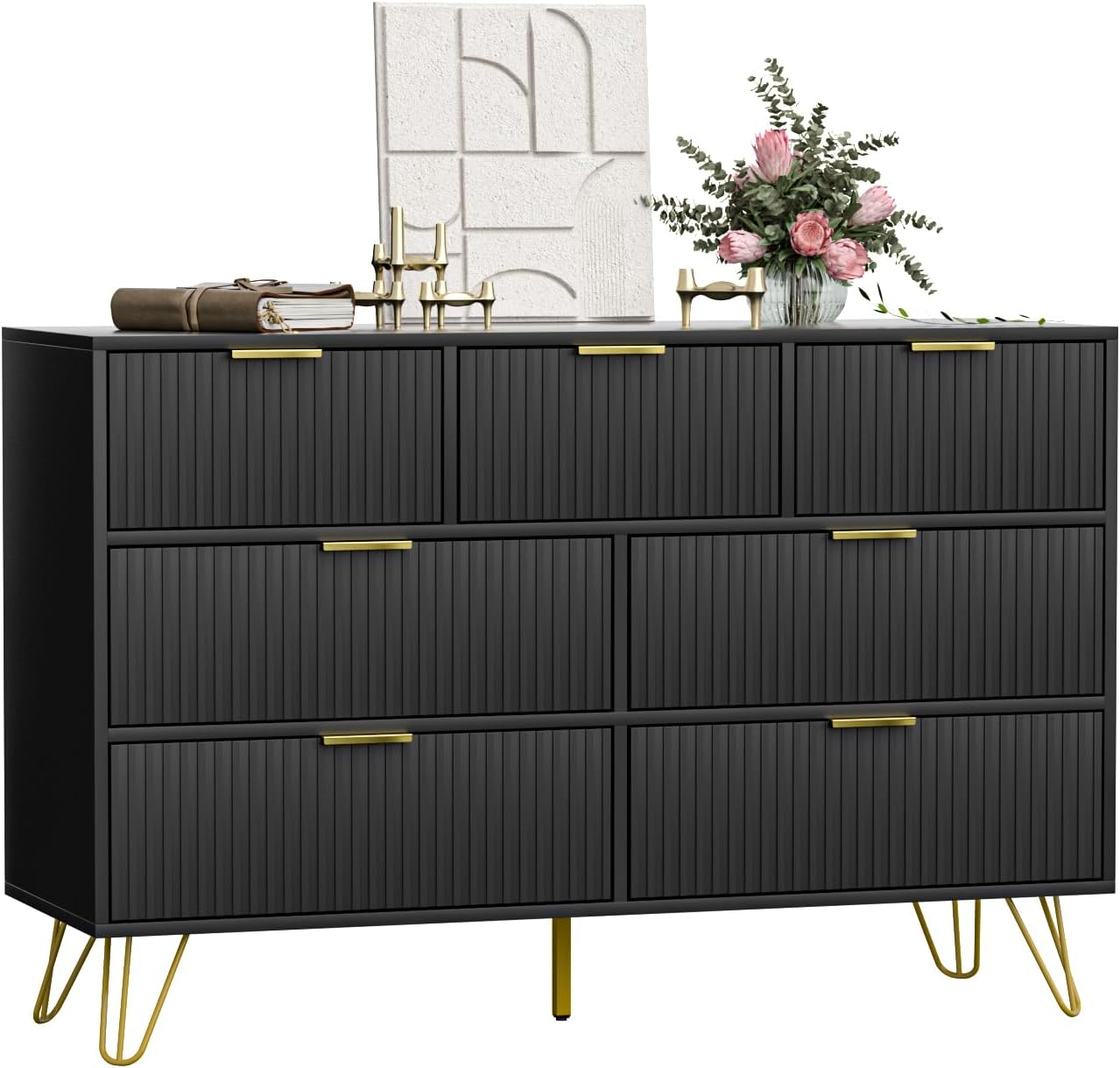 Amazon.com: CARPETNAL Black Dresser and Nightstand 3 Piece Set for