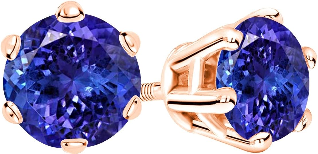 1/2-10 Carat Total Weight Tanzanite Stud Earrings 6 Prong Screw Back