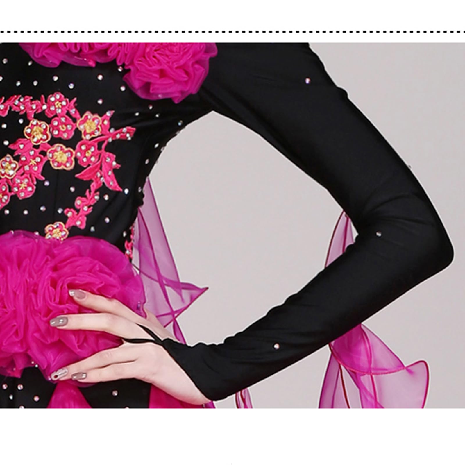 Damen Ballsaal Tanzkleid Moderner Walzer Tango Tanzkleidung Langarm Wettbewerb Performance Tanzkleid
